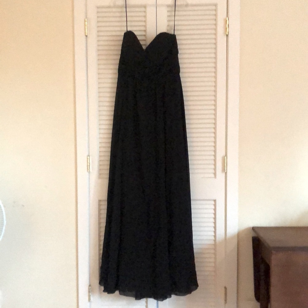 Amsale Sarabeth Flat Black Chiffon Strapless Dress